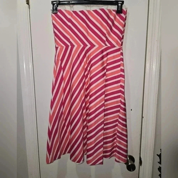Vintage Ann Taylor Strapless Dress Womens Pink Fuchsia White Striped Size 4 - Picture 3 of 5
